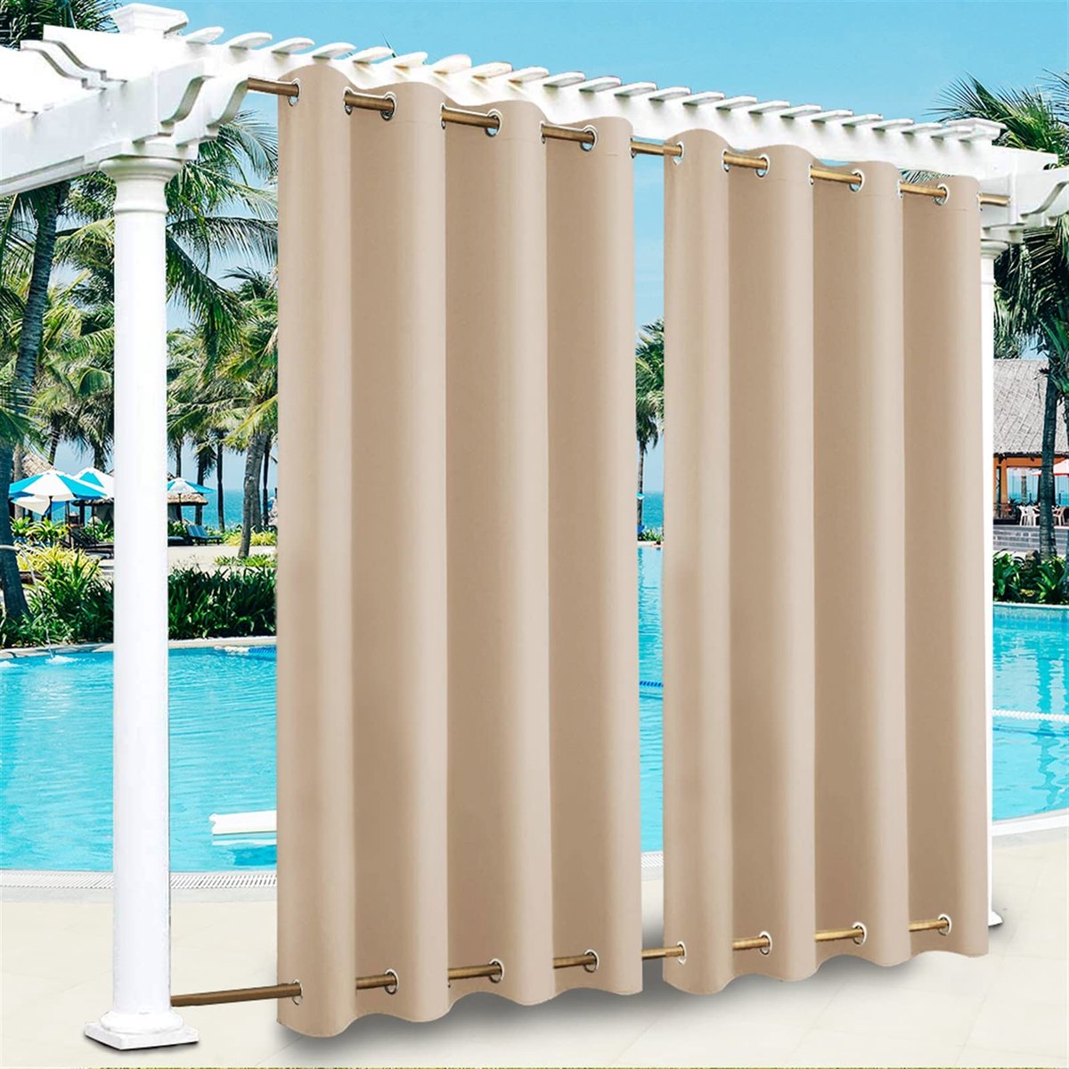 Unyqoos Waterafstotende Buitenverduisteringsgordijn met Dubbele Oogjes voor Terras en Balkon in Beige Kleur