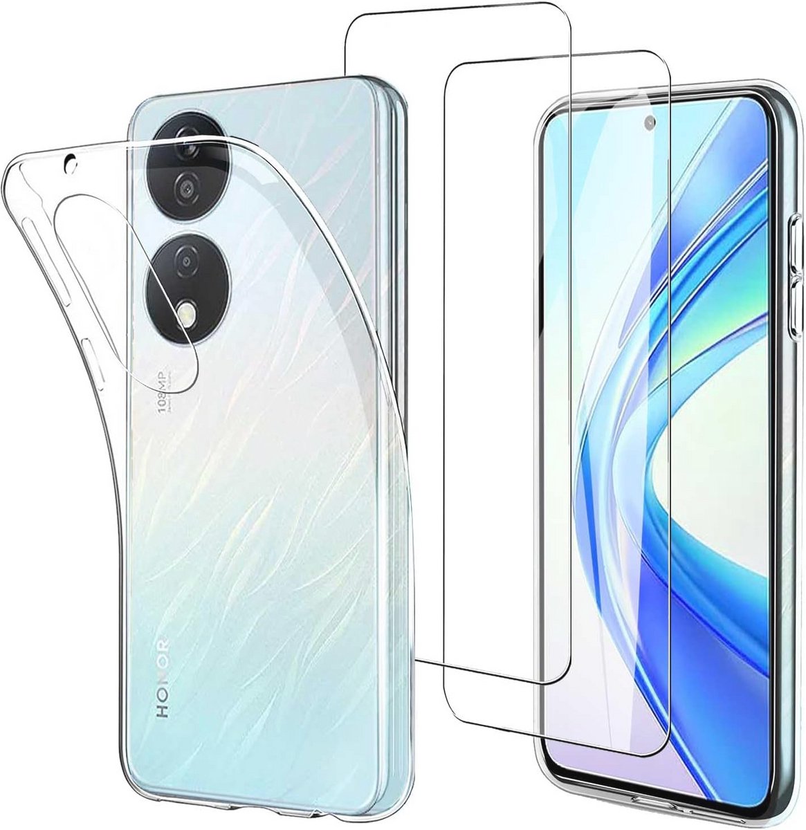 Transparante TPU Hoes voor 6,8 inch Telefoons met 2 Stuks Beschermglas - Flexibele Silicone Case