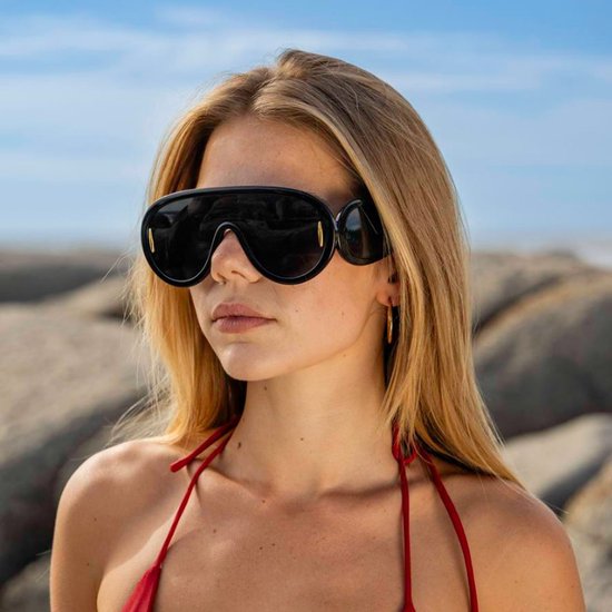Pilotenbril - Zonnebrillen - Festival bril - Rave bril - Glasses - Met zijlenzen - Zwart - Zwarte glazen van Kostoo — afbeelding 2