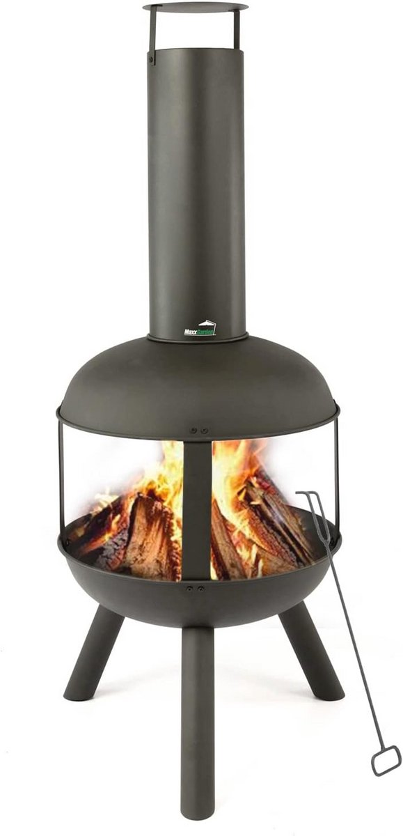Decoratieve Tuinhaard van Staal - Vuurkorf met Schornsteen en Regenkap, Ø45 cm