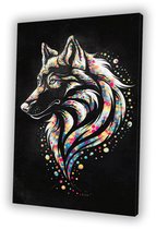 Kleurrijke wolf met patronen - Wolf schilderij - Schilderijen canvas dieren - Psychedelisch - Binnenhuisdecoratie - Kunst op canvas - canvas 30x45 cm
