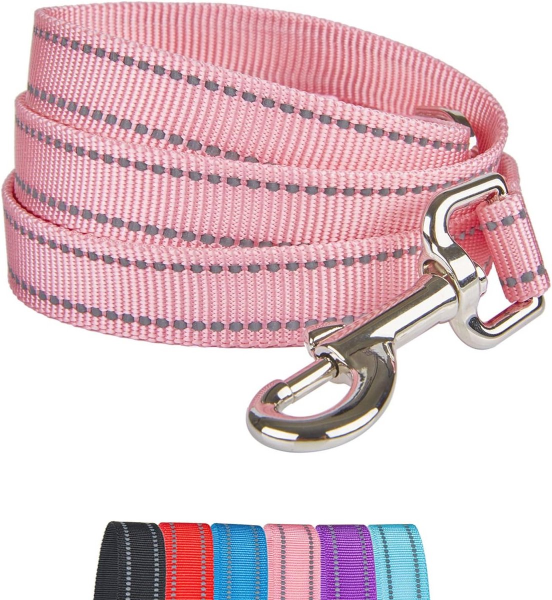 Reflecterende hondenriem met gewatteerde handgreep voor middelgrote honden - Lichtroze nylon