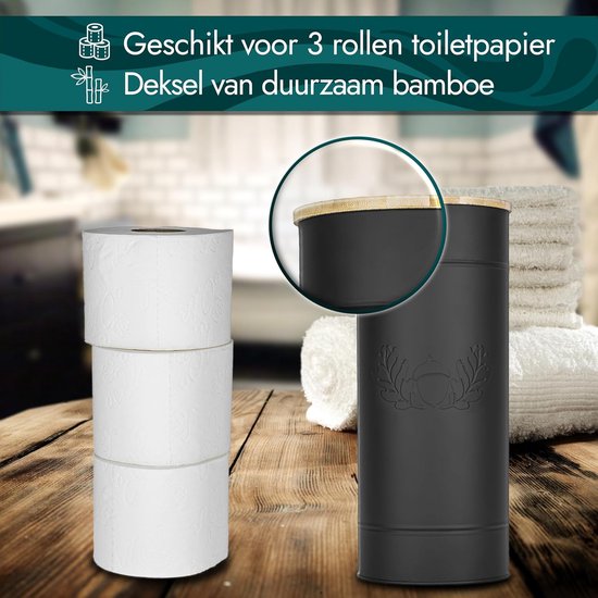 Rangement papier toilette - noir - métal - 3 rouleaux