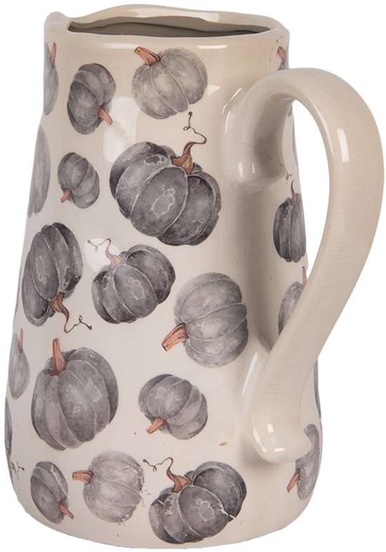 Clayre & Eef Pichet de décoration 21x15x23 cm Beige Gris Céramique Citrouille