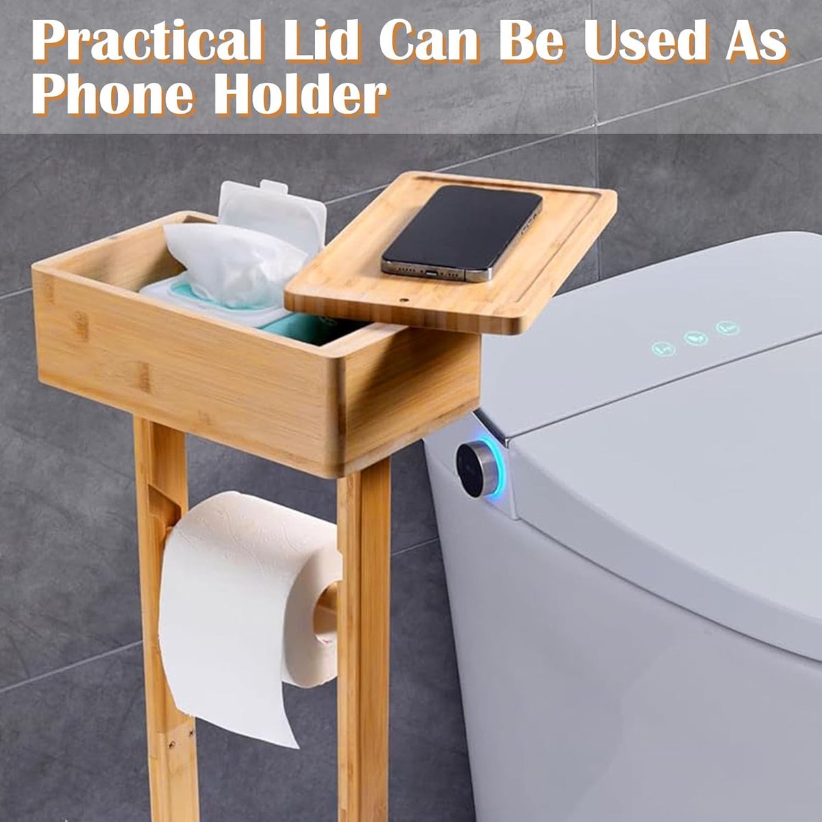 Toilet Paper Holder Bamboo Standing, 4-in-1 Toilet Paper Holder, Standing with Wet Wipes Box, Toilet Roll Holder, Standing Wooden Toilet Paper Holder with Replacement Roll Holder, Toilet Paper Storage Toilet Paper Holder Bamboo Standing, 4-in-1 Toilet Paper Holder, Standing with Wet Wipes Box, Toilet Roll Holder, Standing Wooden Toilet Paper Holder with Replacement Roll Holder, Toilet Paper Storage