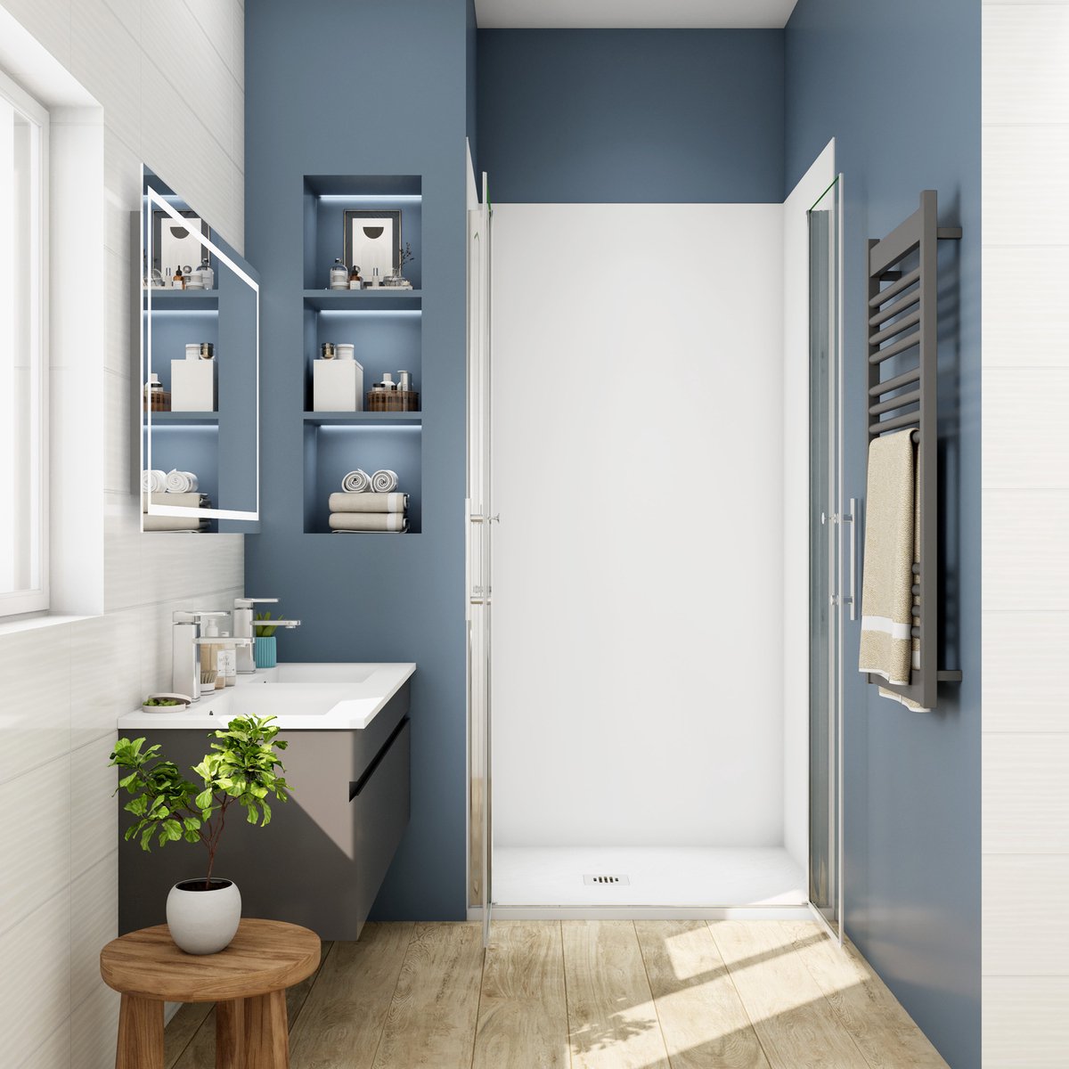Douchedeur dubbele pendeldeur 75x195cm niche 6mm gehard glass easyclean glanzend chroom aluminium profiel