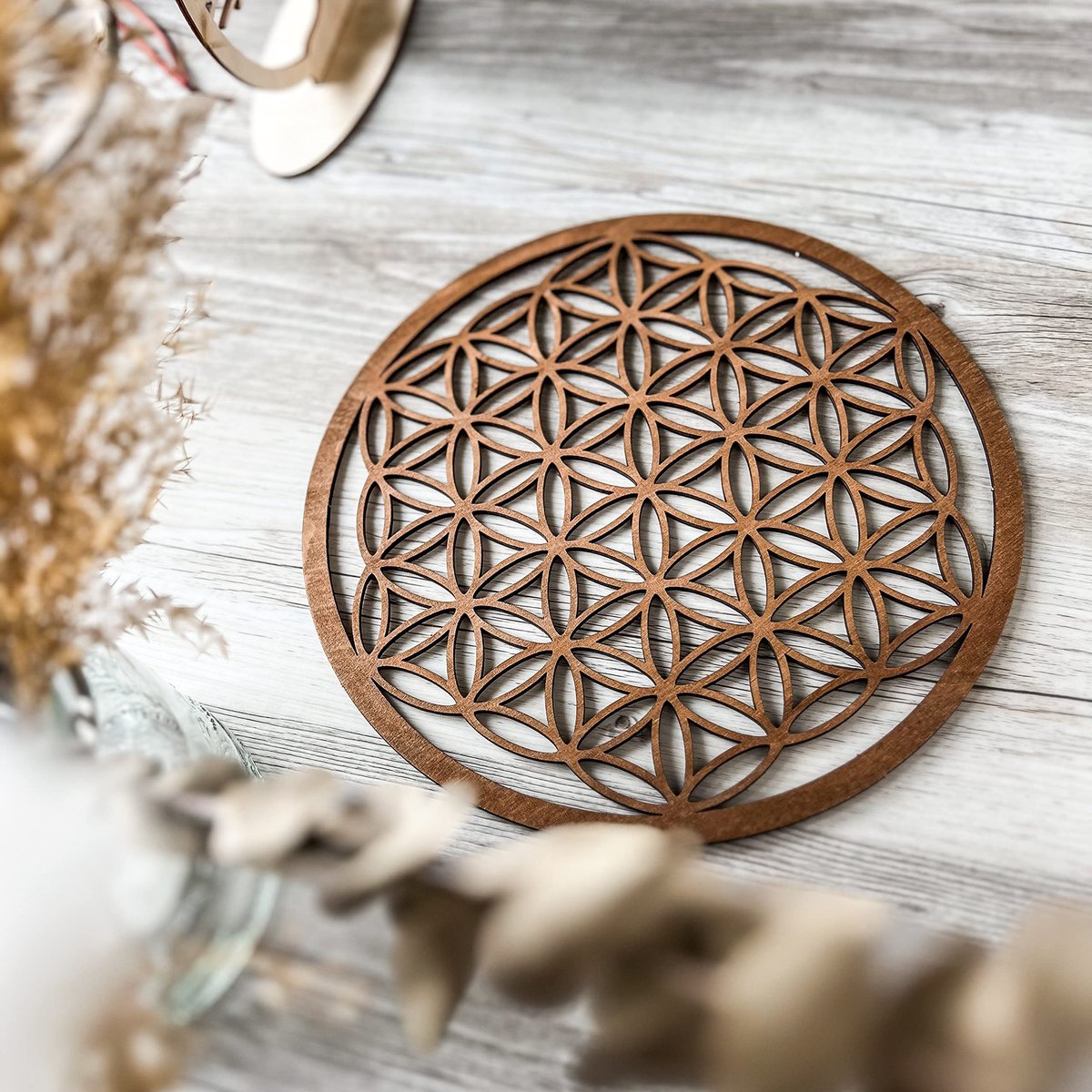 Ibenzoa® Bloem Van Het Leven Houten Decoratieset Met Drie Verschillende Maten Voor Spirituele Sfeer