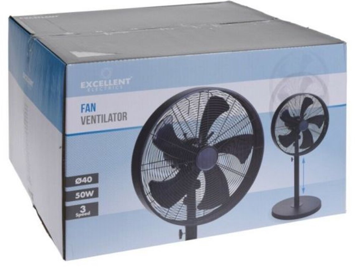 Excellent Electrics Staande Ventilator – Verstelbaar – 50 W – Ø 40 cm – Zwart