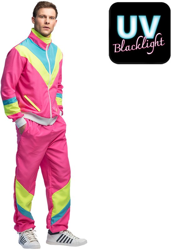 Boland - Trainingspak Retro dude neonroze (M) - Volwassenen - Hippie - 80's & 90's - Disco