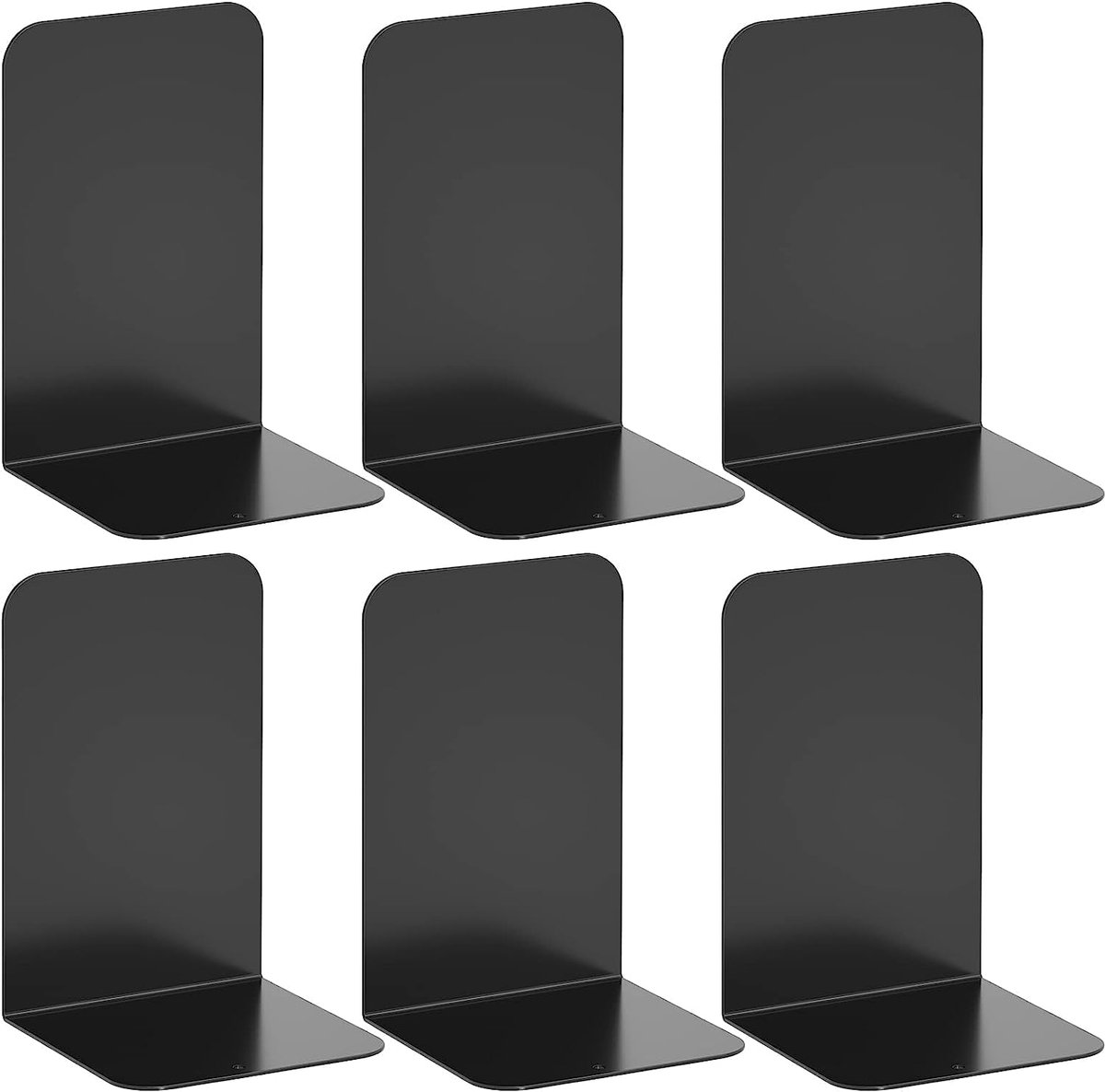 Ibenzoa Set van 6 Zwarte Metalen Boekensteunen met Rubberen Antislip Onderlagen - Stabiliteit en Functionaliteit