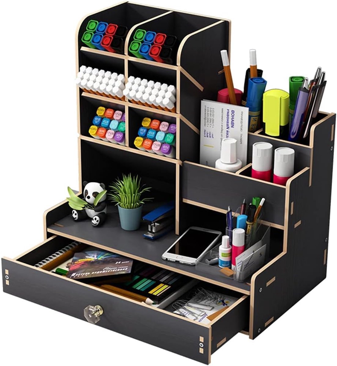 Ibenzoa® Houten Desktop Organizer met Lades en Penhouder - Multifunctionele Opbergoplossing voor Thuis, Kantoor en School
