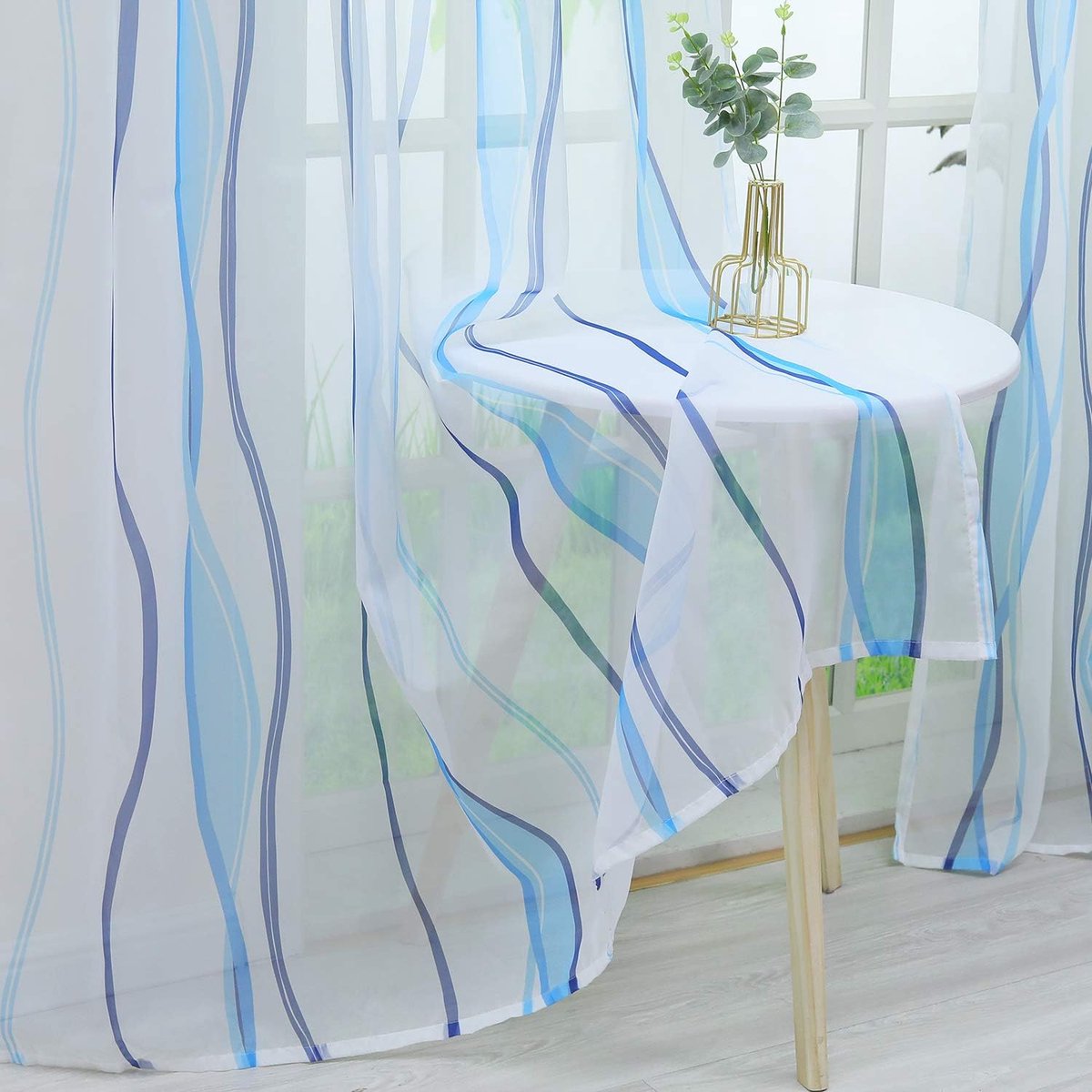 Ibenzoa Voile Gordijn Paneel Set – Zachte Golvingen en Lussen – Lichtdoorlatende Voile Stoffering – Set van 1 Paneel Blauw