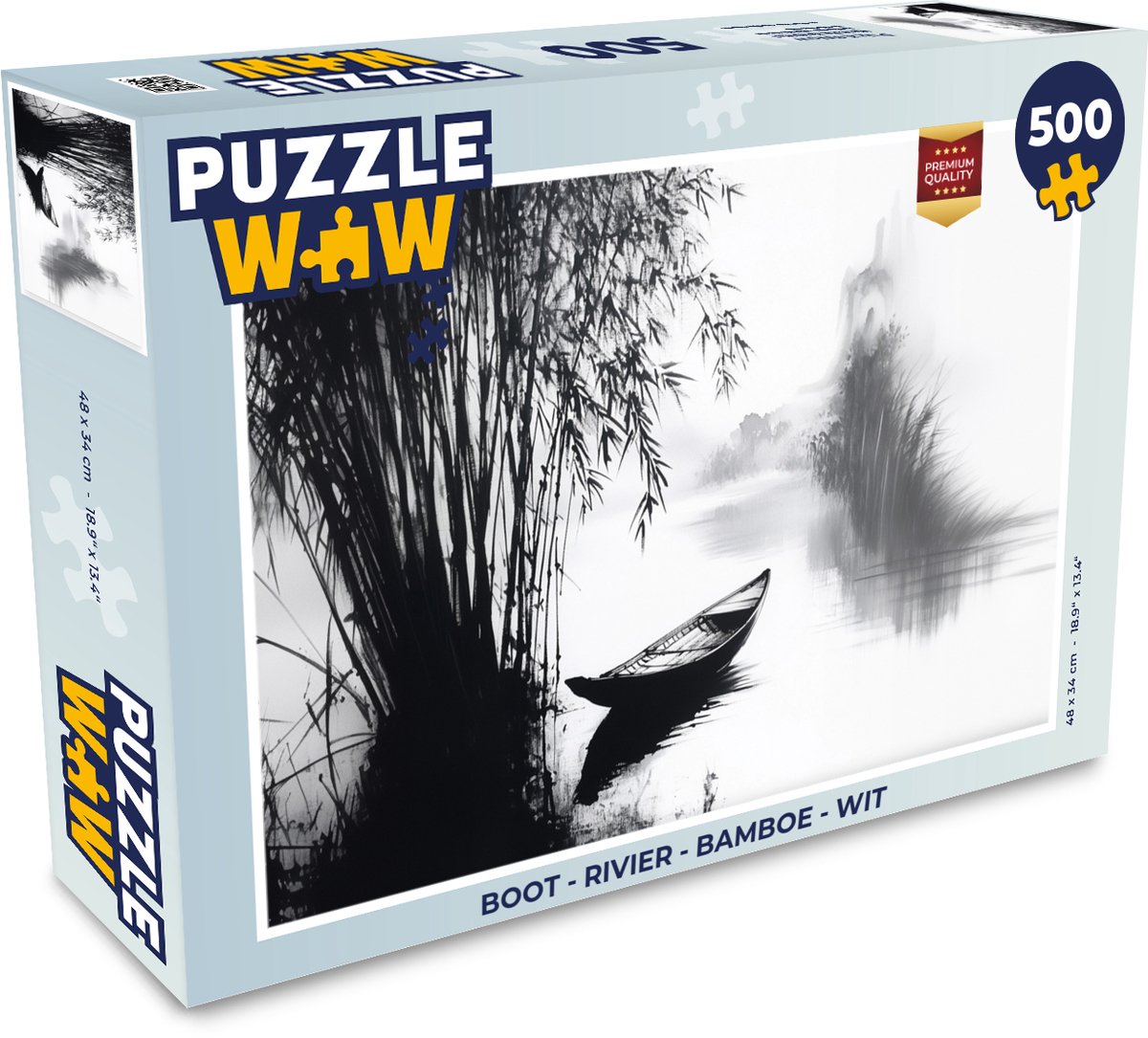 Puzzel Boot - Rivier - Bamboe - Wit - Legpuzzel - Puzzel 500 stukjes