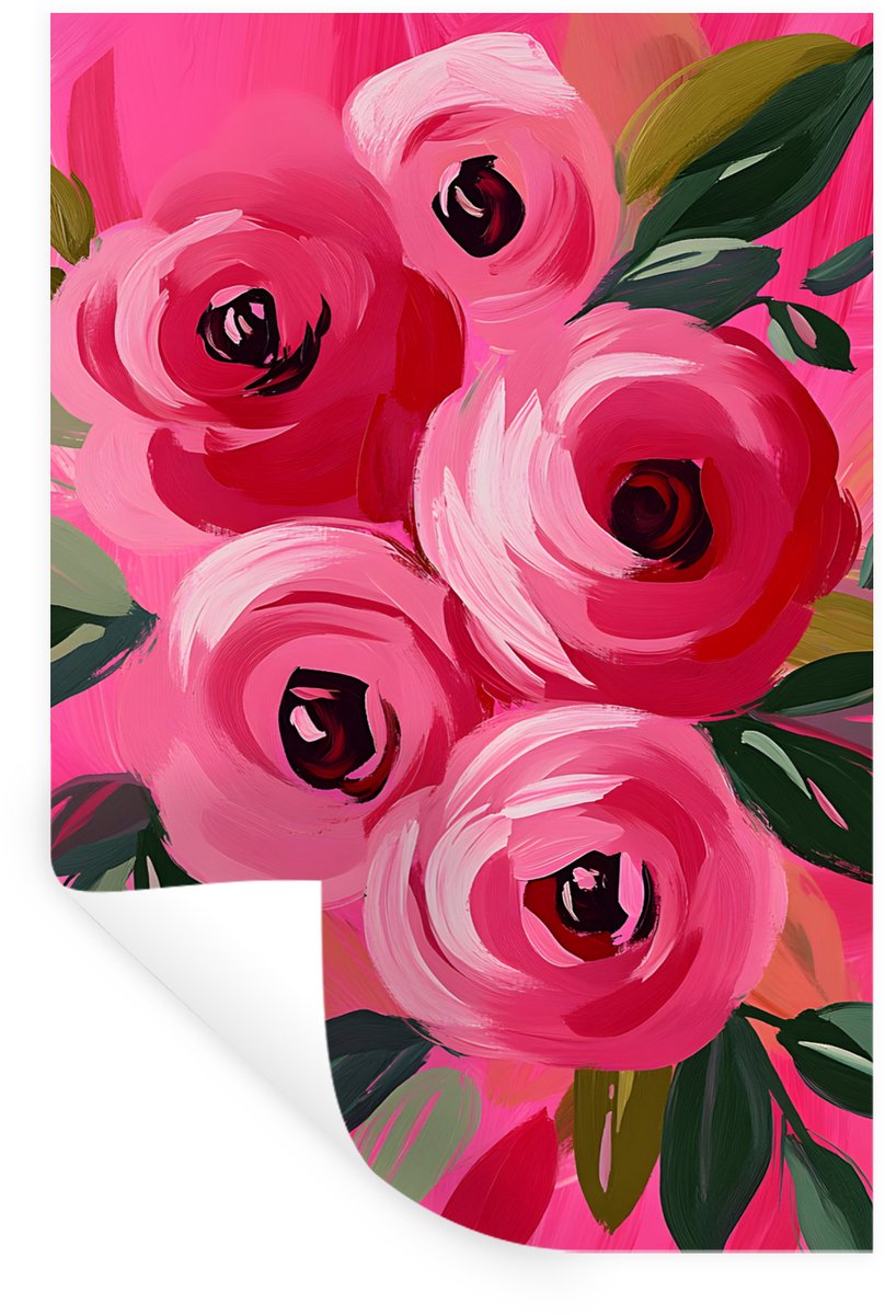 Muurstickers - Sticker Folie - Bloemen - Verf - Roze - 60x90 cm - Plakfolie - Muurstickers