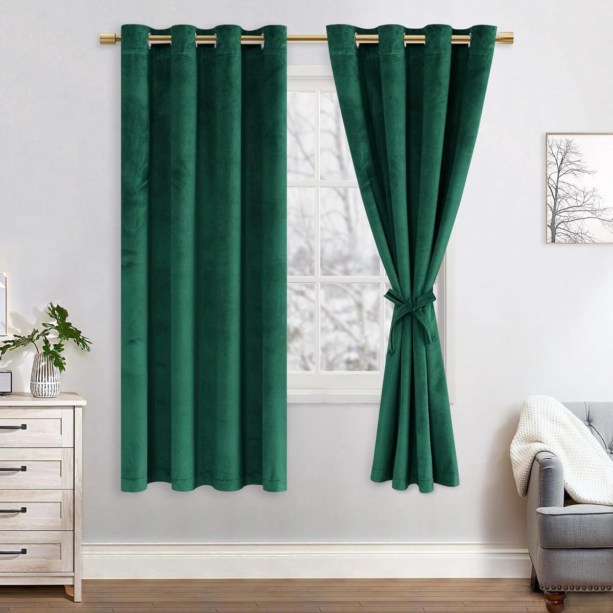 Ibenzoa Verduisterende Gordijnset Donkergroen 140x175 cm - Zachte Textiel voor Slaapkamer