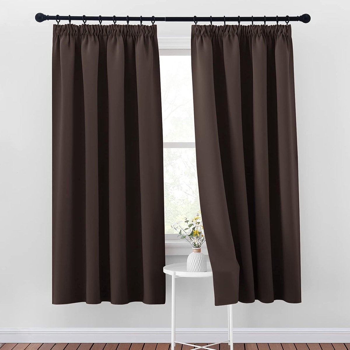 Ibenzoa Zware, Rimpelband Gordijnen - Donkerbruin - 2 Stuks 175x140cm