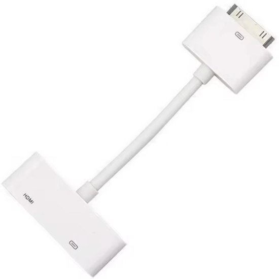 Witte HDMI naar 30-pins adapter met flexibele kabel.