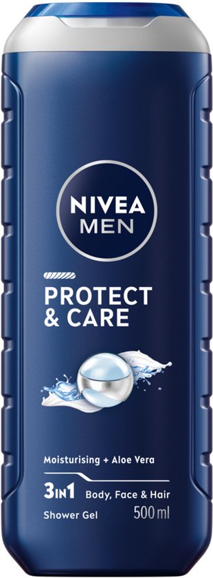 Gel douche NIVEA MEN Protect & Care - Gel Shower 3 en 1 à l'aloe vera - Shampooing - 500 ml