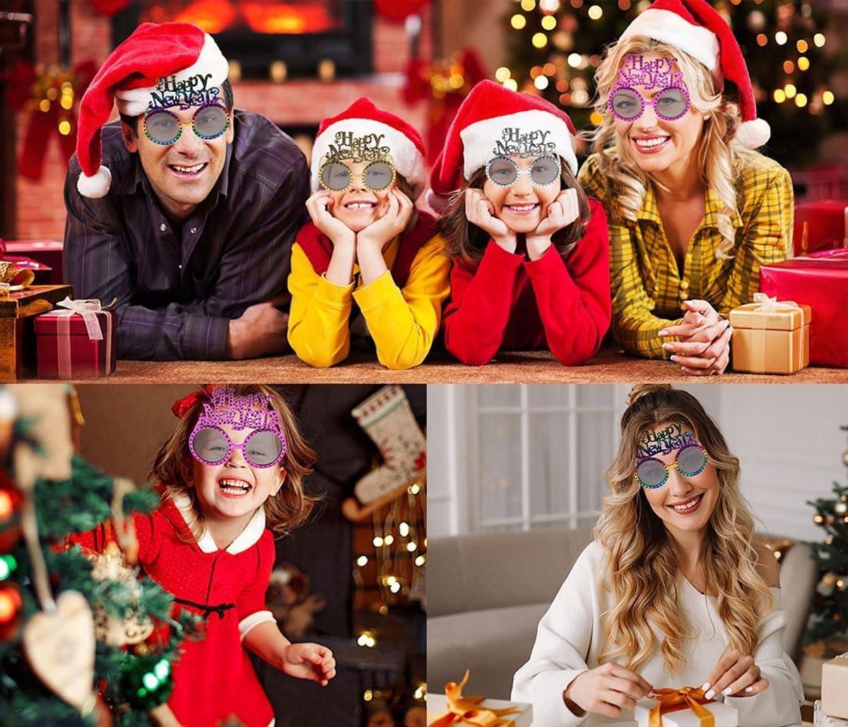 Grappige papieren bril 2026, Happy New Year brilmontuur, feestbril, oudejaarsavond rekwisieten, feestaccessoires, fotobox, accessoires, decoratieset voor bruiloft, verjaardagen, feesten, zwart goud