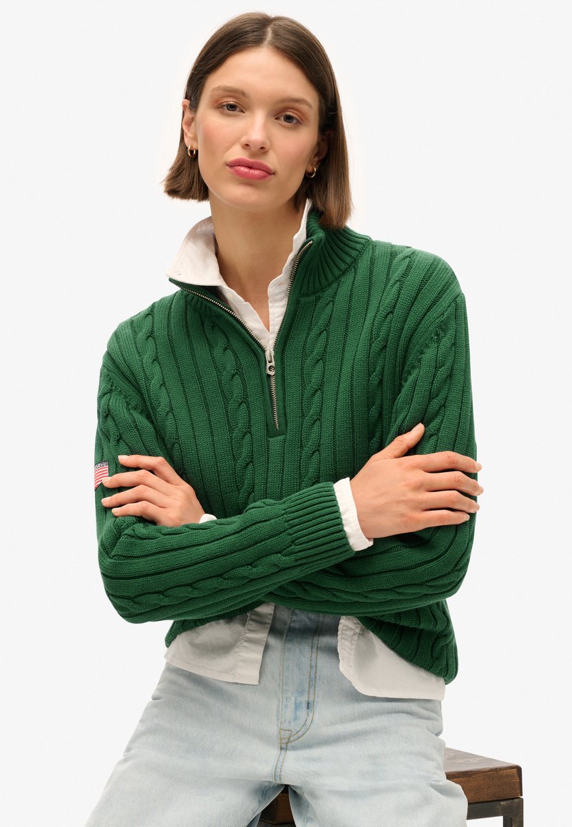 Superdry Gebreide rugbytrui met halve rits Dames Sweaters Groen