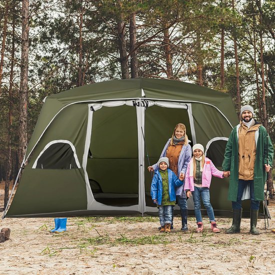 Gezinstent met 2 Slaapkamers - 400x275x210 cm Groene Tent - Waterdicht - UV-bestendig - Flexibele Glasvezel Stokken - 4-8 Personen — afbeelding 4