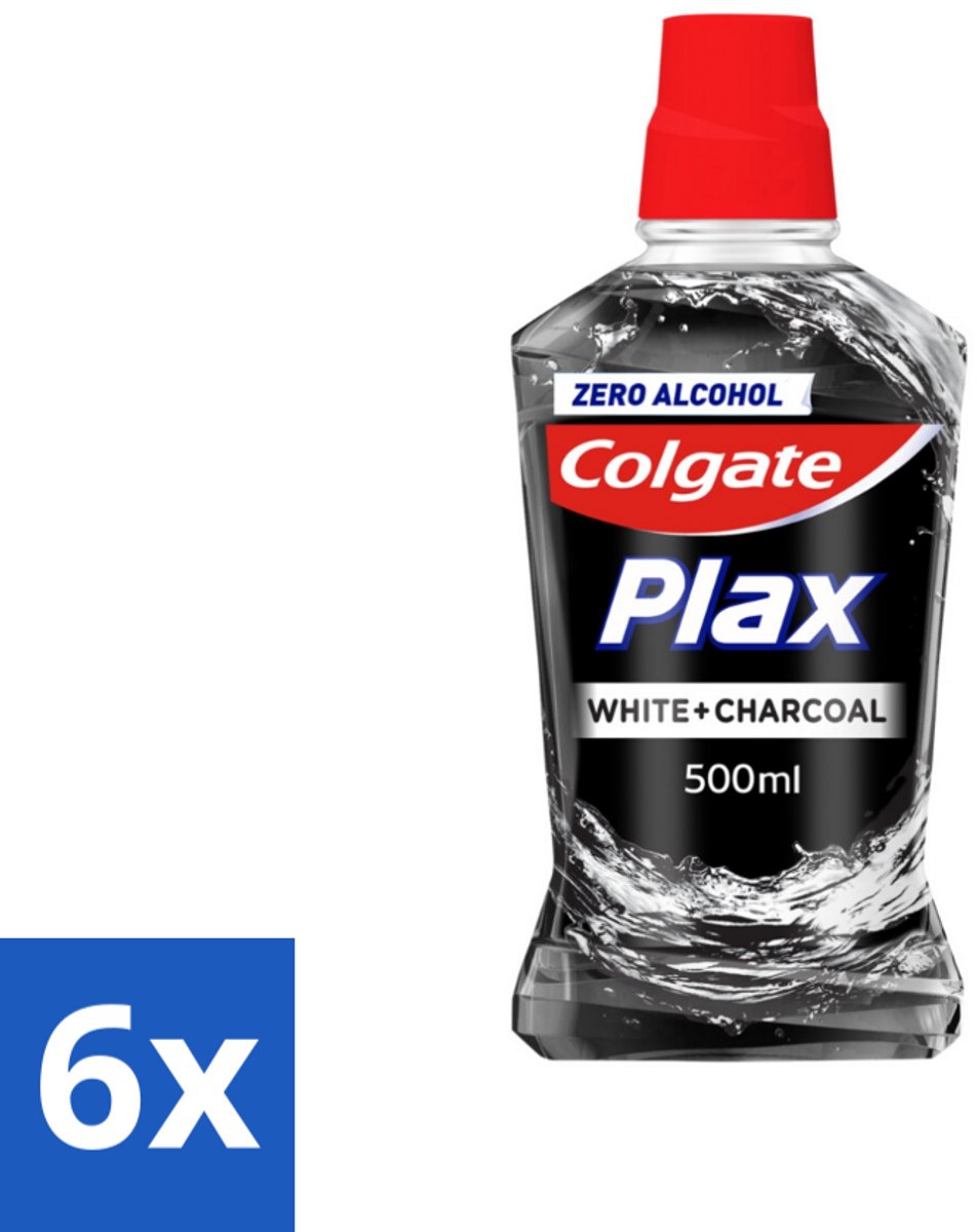 Colgate Plax - Zonder Alcohol - Mondwater - Wit + Houtskool - 500 ml - Voordeelverpakking - 6 stuks