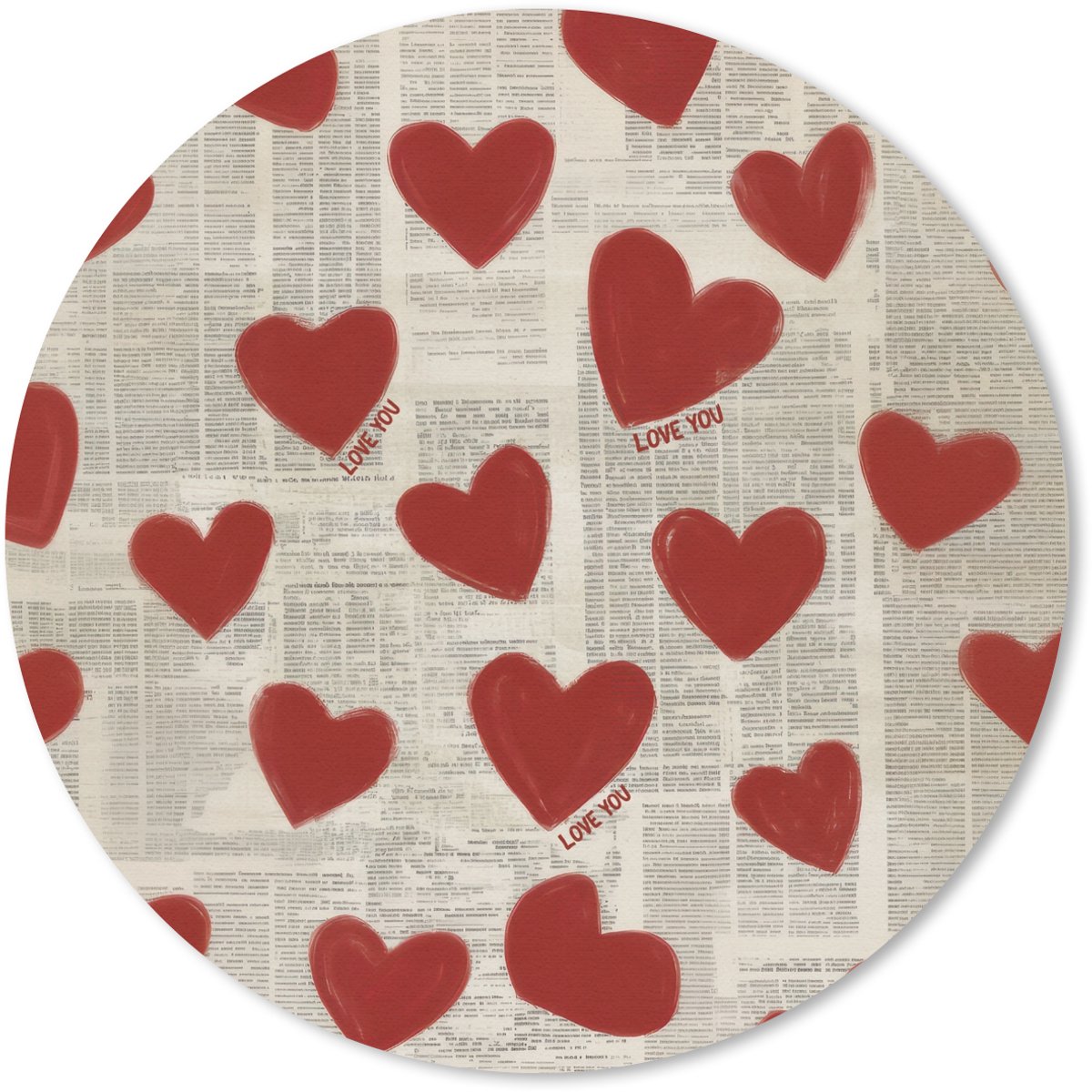 Muismat rond 20x20 cm - Mousepad Hartjes - Krant - Loveyou - Ronde muismatten