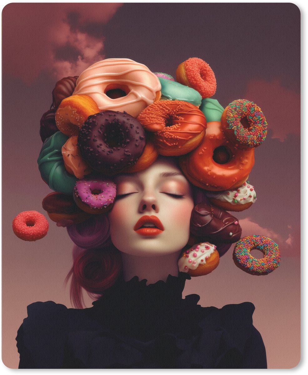 Muismat 19x23 cm - Mousepad Vrouw - Donuts - Kleurrijk - Muismatten