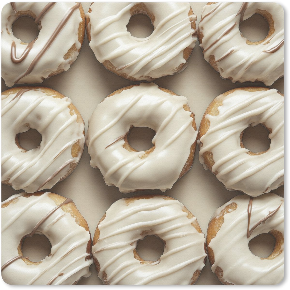 Muismat 20x20 cm - Mousepad Donuts - Chocolade - Wit - Beige - Muismatten