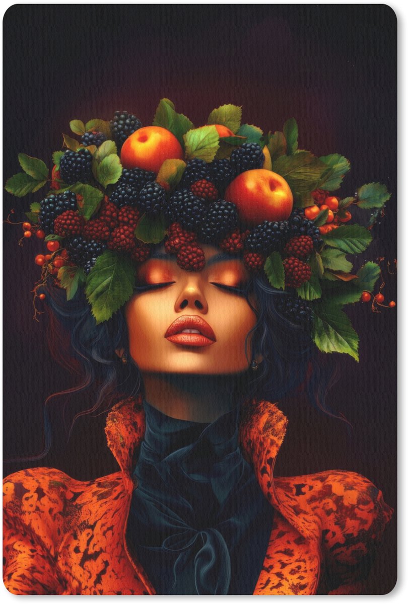 Muismat 18x27 cm - Mousepad Vrouw - Zwart - Bessen - Bramen - Appels - Muismatten