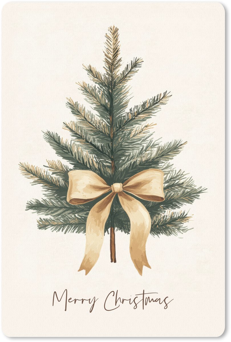 Muismat 18x27 cm - Mousepad Kerstboom - Kerst - Merry Christmas - Beige - Muismatten