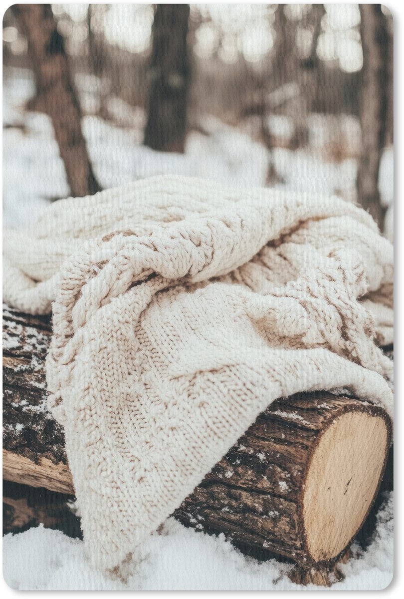 Muismat 18x27 cm - Mousepad Deken - Wit - Boomstronk - Winter - Sneeuw - Muismatten