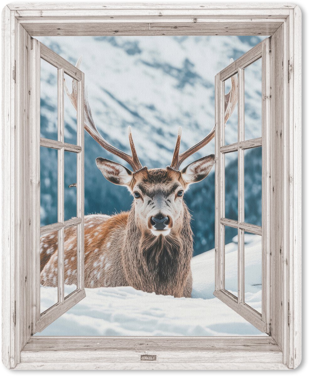 Muismat 19x23 cm - Mousepad Hert - Winterlandschap - Natuur - Dieren - Doorkijk - Bergen - Muismatten