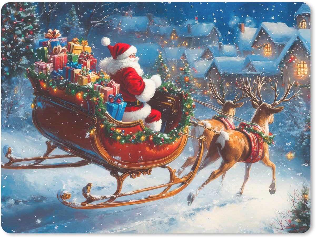 Muismat 23x19 cm - Mousepad Kerstman - Rendier - Kerst - Sneeuw - Muismatten