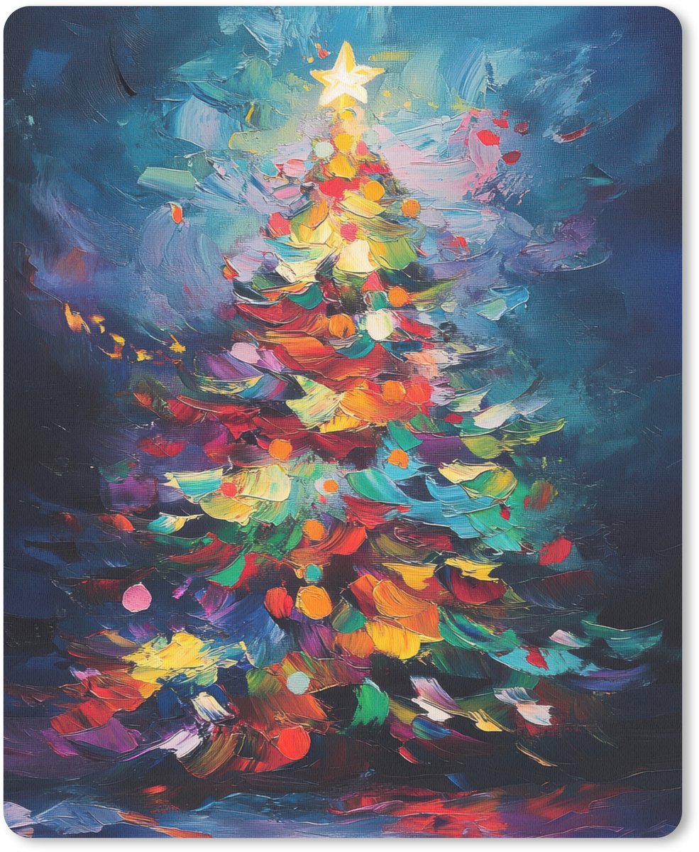 Muismat 19x23 cm - Mousepad Kerstboom - Kerst - Abstract - Kleurrijk - Muismatten