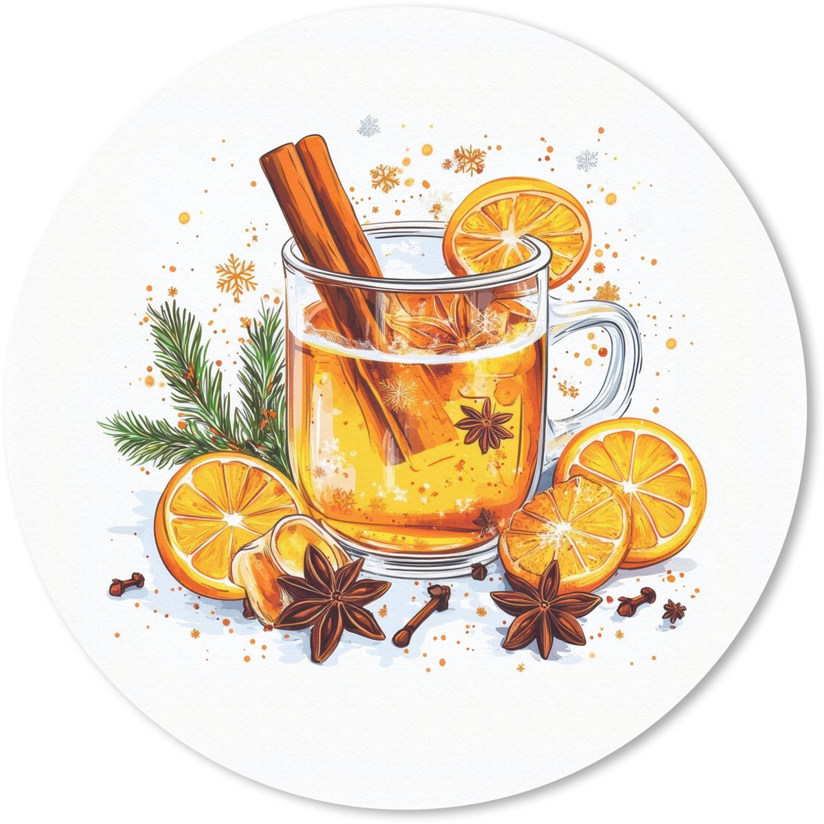 Muismat rond 30x30 cm - Mousepad Warm - Thee - Oranje - Kaneel - Ronde muismatten
