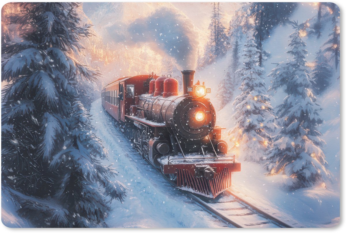 Muismat 27x18 cm - Mousepad Kersttrein - Sneeuw - Winter - Kerst - Muismatten