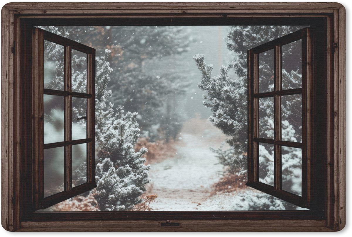 Muismat 27x18 cm - Mousepad Bos - Winter - Bomen - Natuur - Pad - Doorkijk - Muismatten
