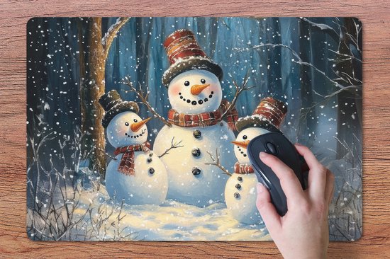 Bureau onderlegger 60x40 cm - Muismat Sneeuwpop - Sneeuw - Winter - Bos - Bureaulegger xl - Desk mat beschermer - Computer muismatten
