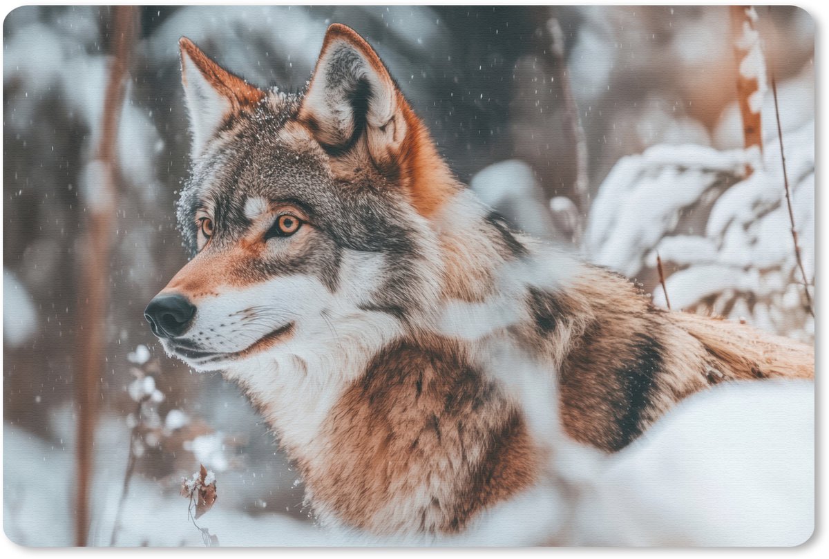 Muismat 27x18 cm - Mousepad Wolf - Sneeuw - Winter - Dieren - Natuur - Sneeuw - Muismatten