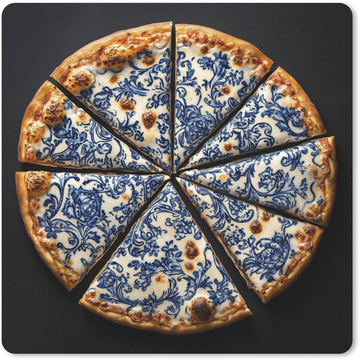 Muismat 30x30 cm - Mousepad Pizza - Eten - Delftsblauw - Muismatten