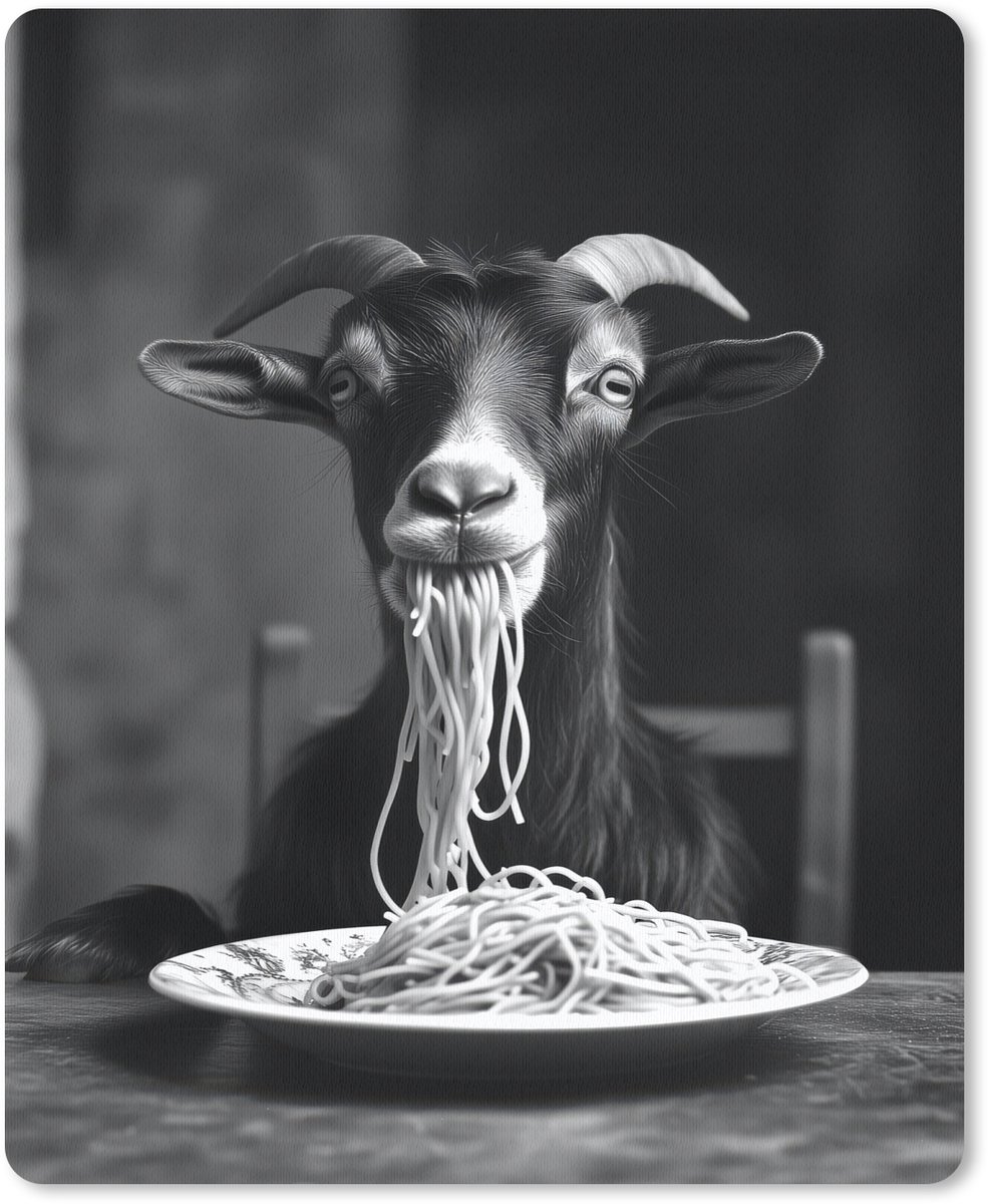 Muismat 19x23 cm - Mousepad Geit - Bord - Spaghetti - Zwart Wit - Muismatten