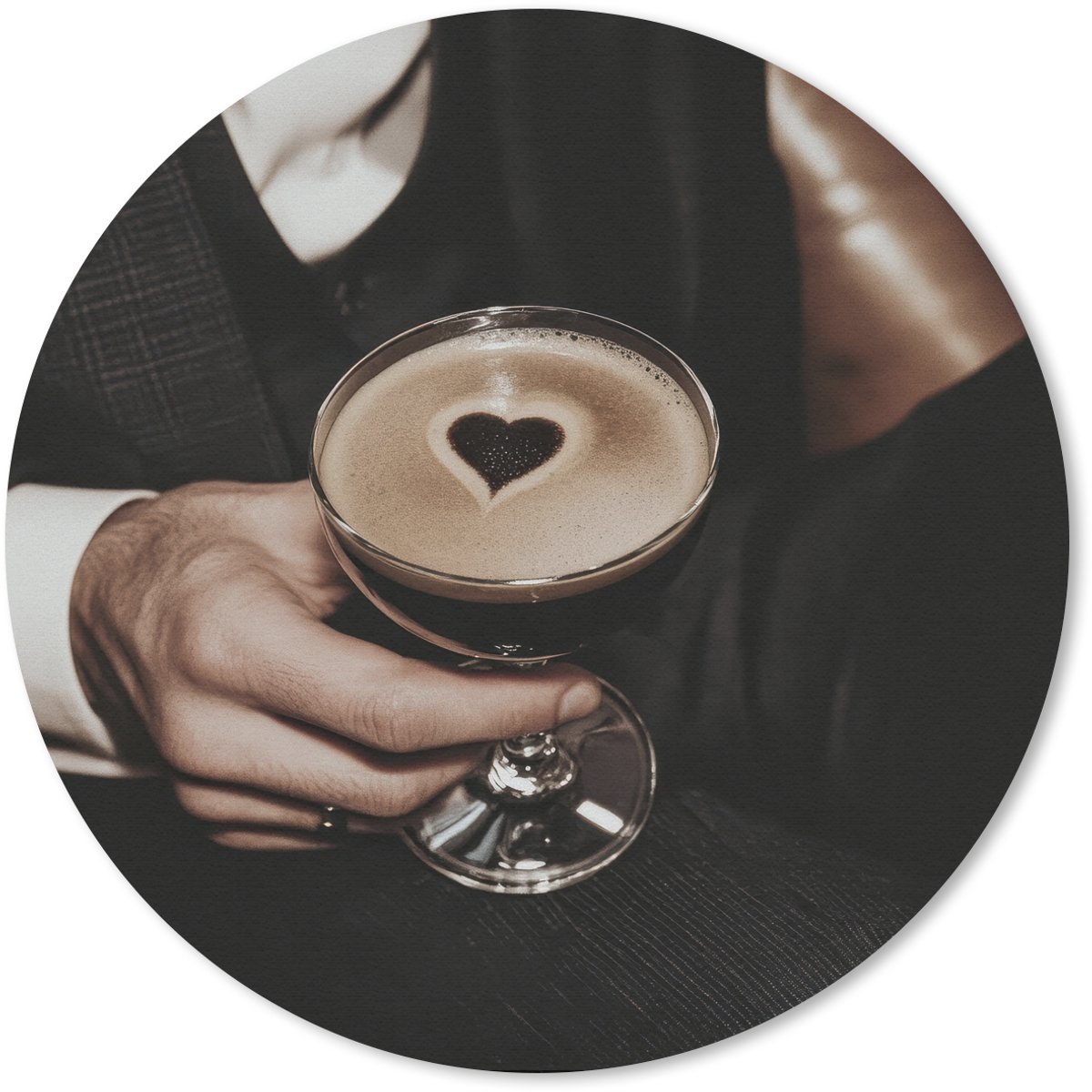 Muismat rond 20x20 cm - Mousepad Hartje - Cocktail - Espresso Martini - Hand - Ronde muismatten