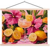 Posterhanger incl. Poster 40x30 cm - Schoolplaat - Drink - Bloemen - Yellow - Textielposter - Blanke latten