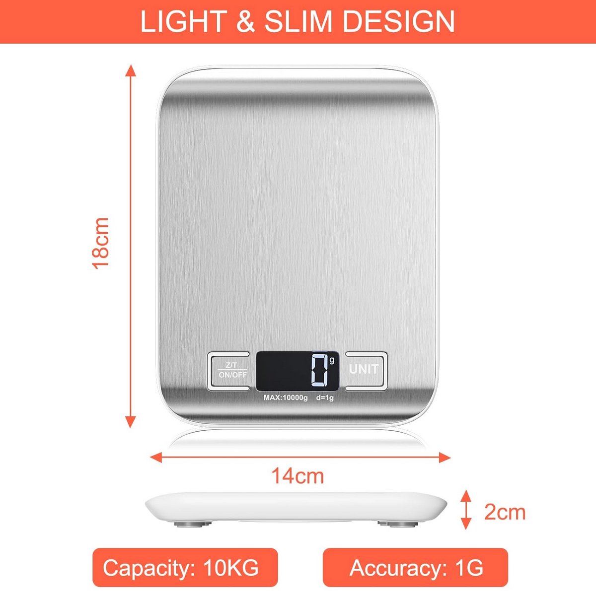 10 kg Digitale Keukenweegschaal - Roestvrij Staal met LCD-Display en Tarra-Functie