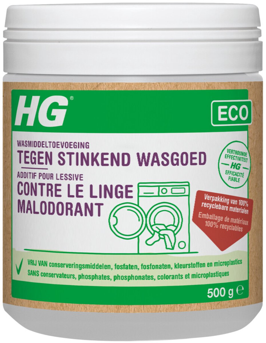 Goedkoopste 6x HG Eco Wasmiddeltoevoeging tegen Stinkend Wasgoed 500 gr