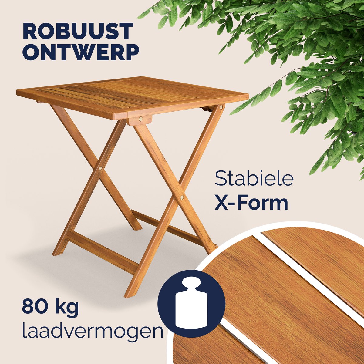 Casaria Tuinset – 1 Tafel 2 Stoelen Acaciahout Inklapbaar – Bruin – foto 6