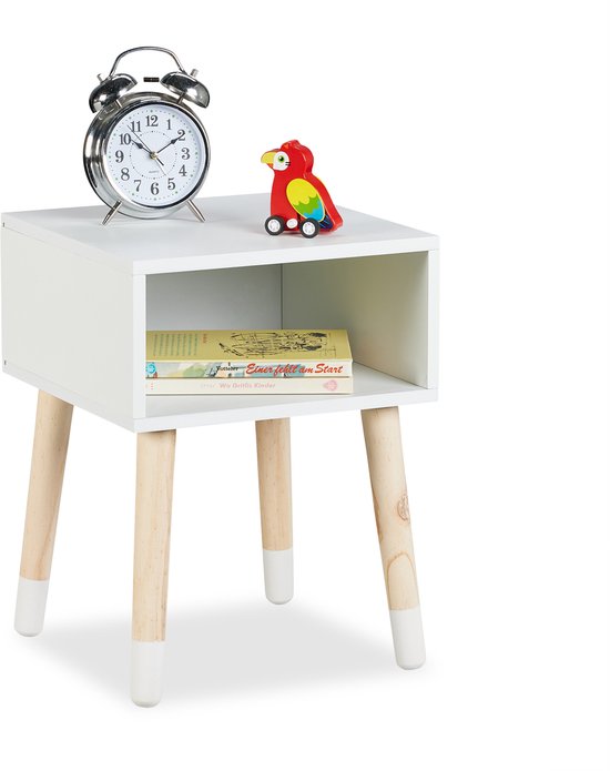 nachtkastje kinderkamer - 40x30x30 cm - houten poten - wit