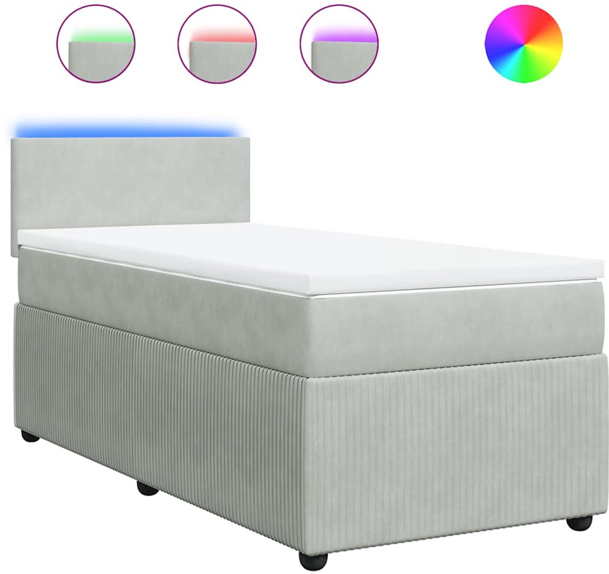 vidaXL - Boxspring - met - matras - fluweel - lichtgrijs - 100x200 - cm