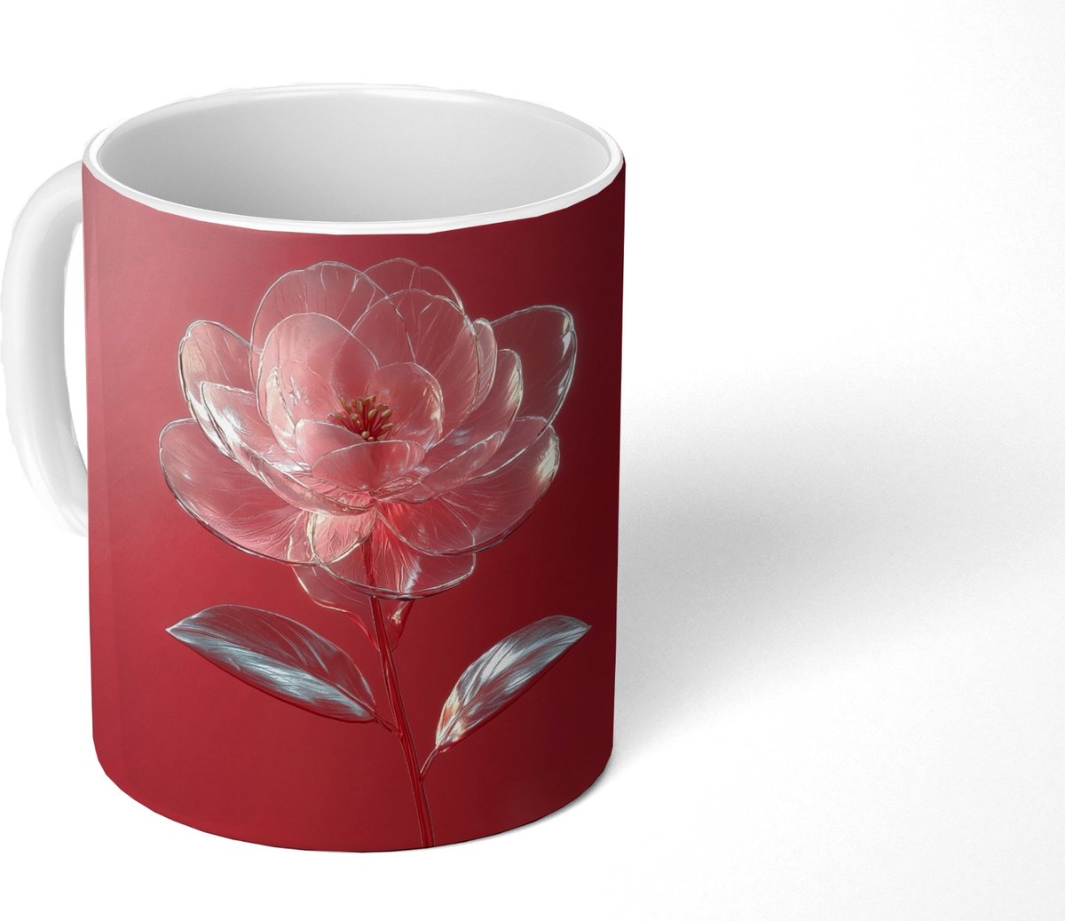Mok - Koffiemok - Sierlijk - Bloem - Roze - Glazen - Mokken - 350 ML - Beker - Koffiemokken - Theemok